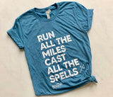Wizard Run shirt with finisher medal and wand