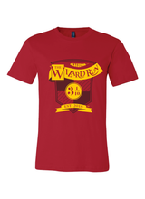 Red Wizard Run Virtual 5k shirt with wand and finisher medal.